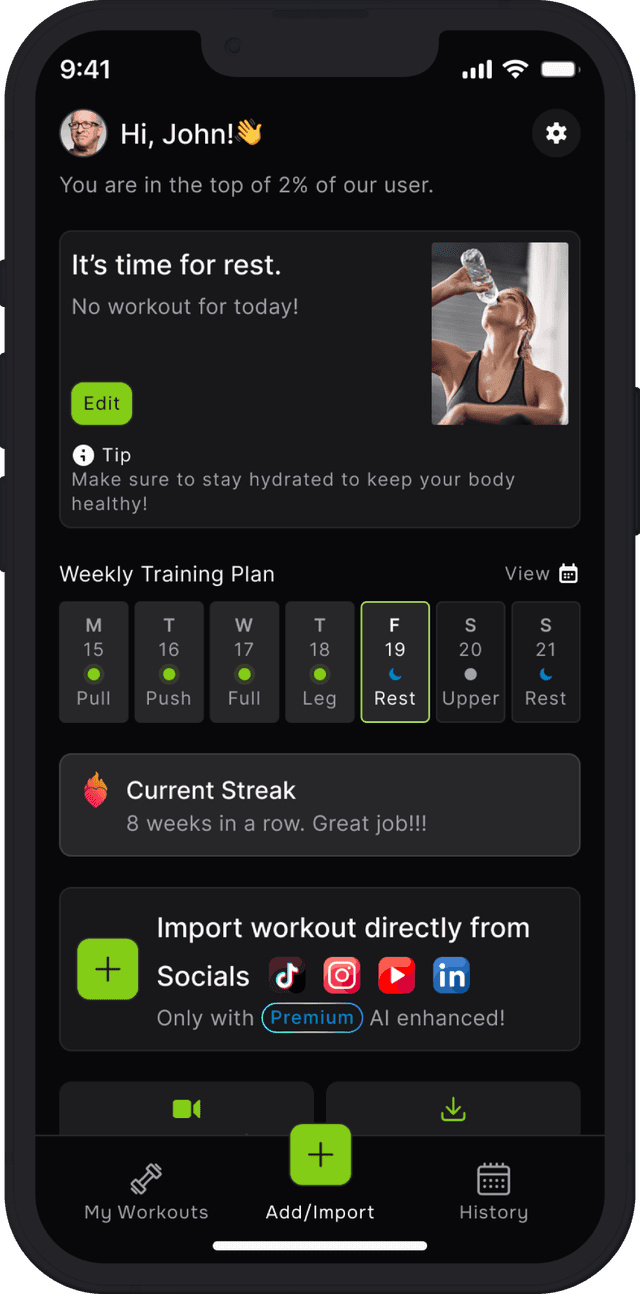 Clip2Fit social import screen