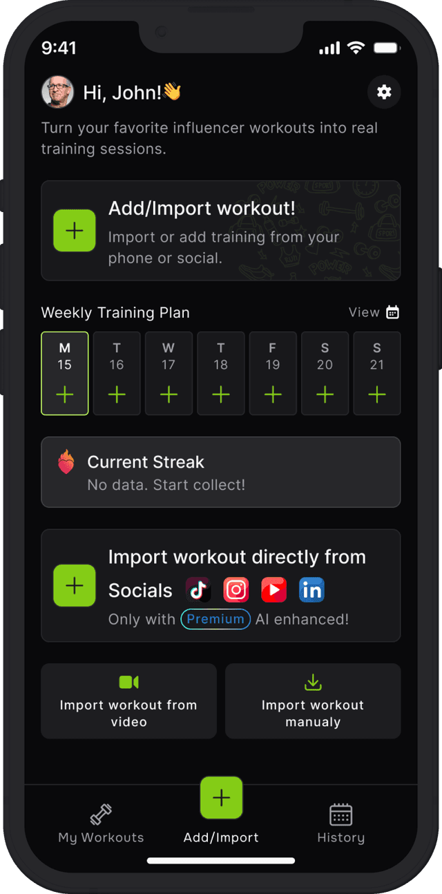 Clip2Fit DIY workout screen